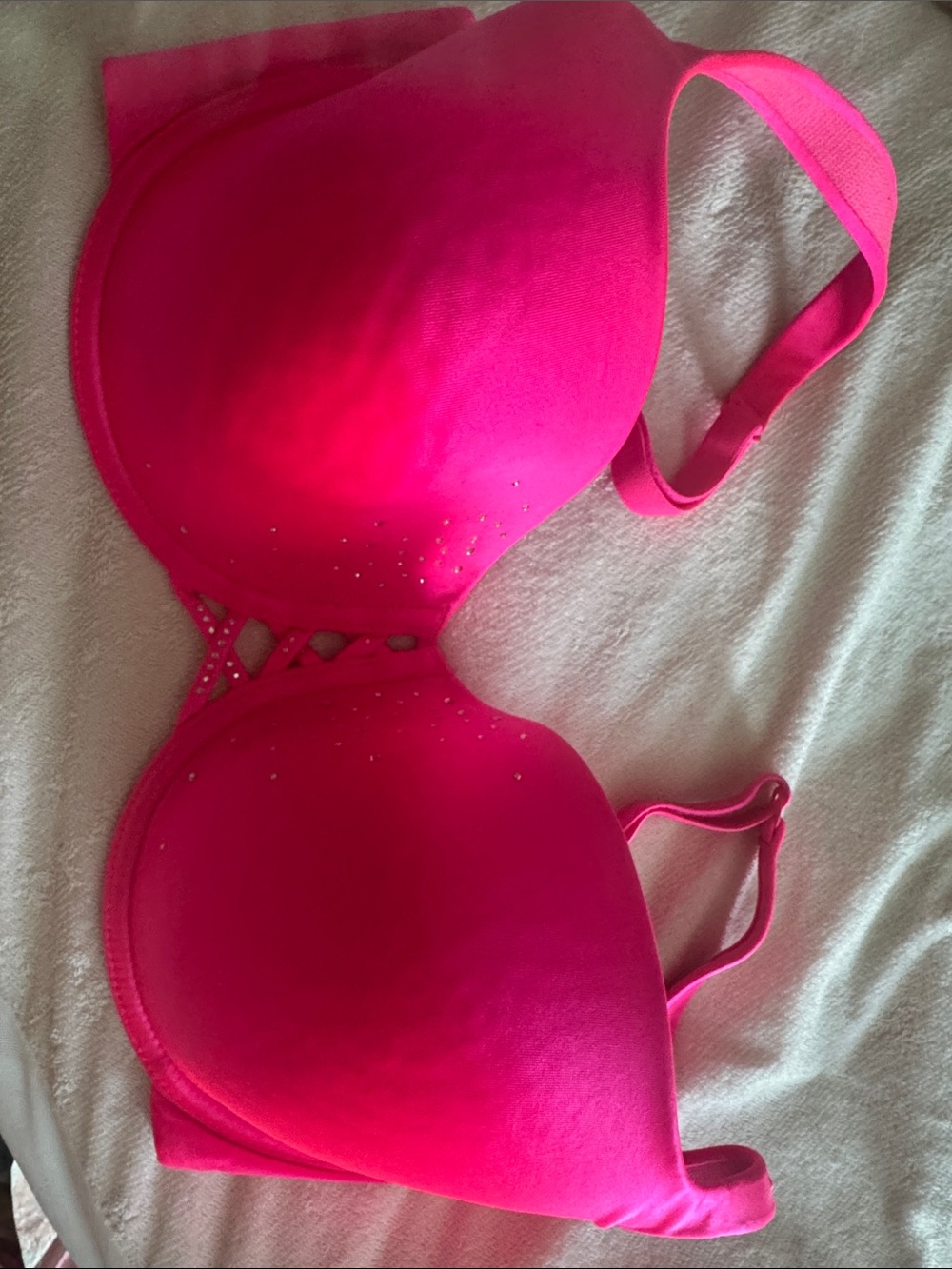 La SENZA Hot Pink Push-Up Bra with Rhinestone Detail